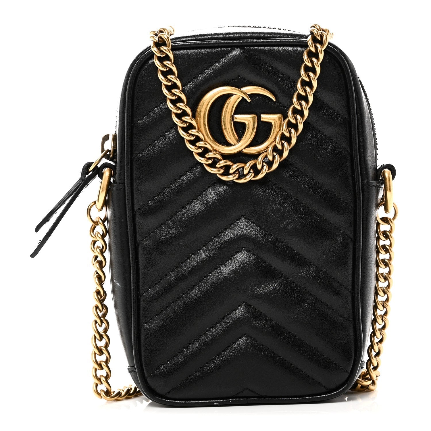 Calfskin Matelasse Mini GG Marmont Crossbody Bag Black
