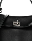 Natural Smooth Calfskin Mini Rodeo Top Handle Handbag Black