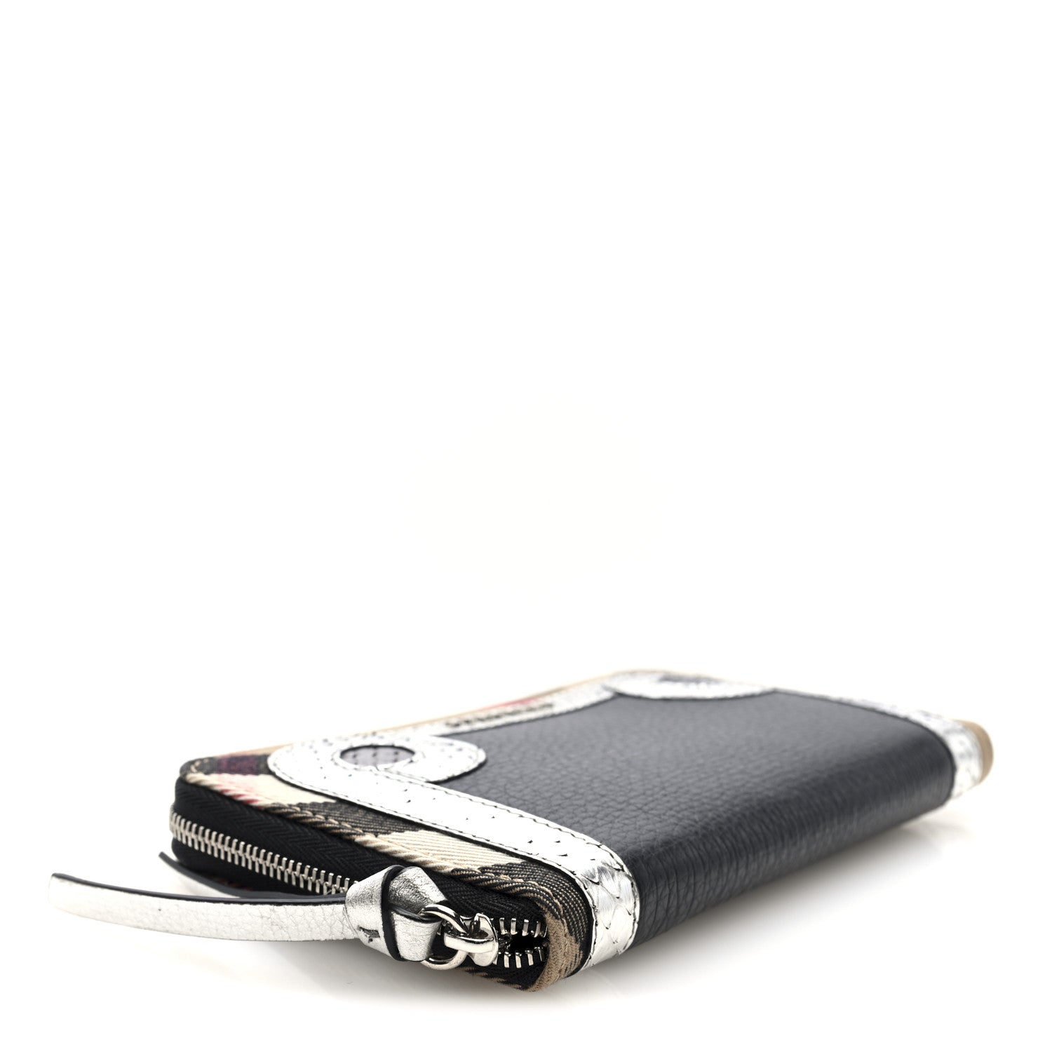 Grainy Calfskin House Check Snakeskin Elmore Zip Around Wallet