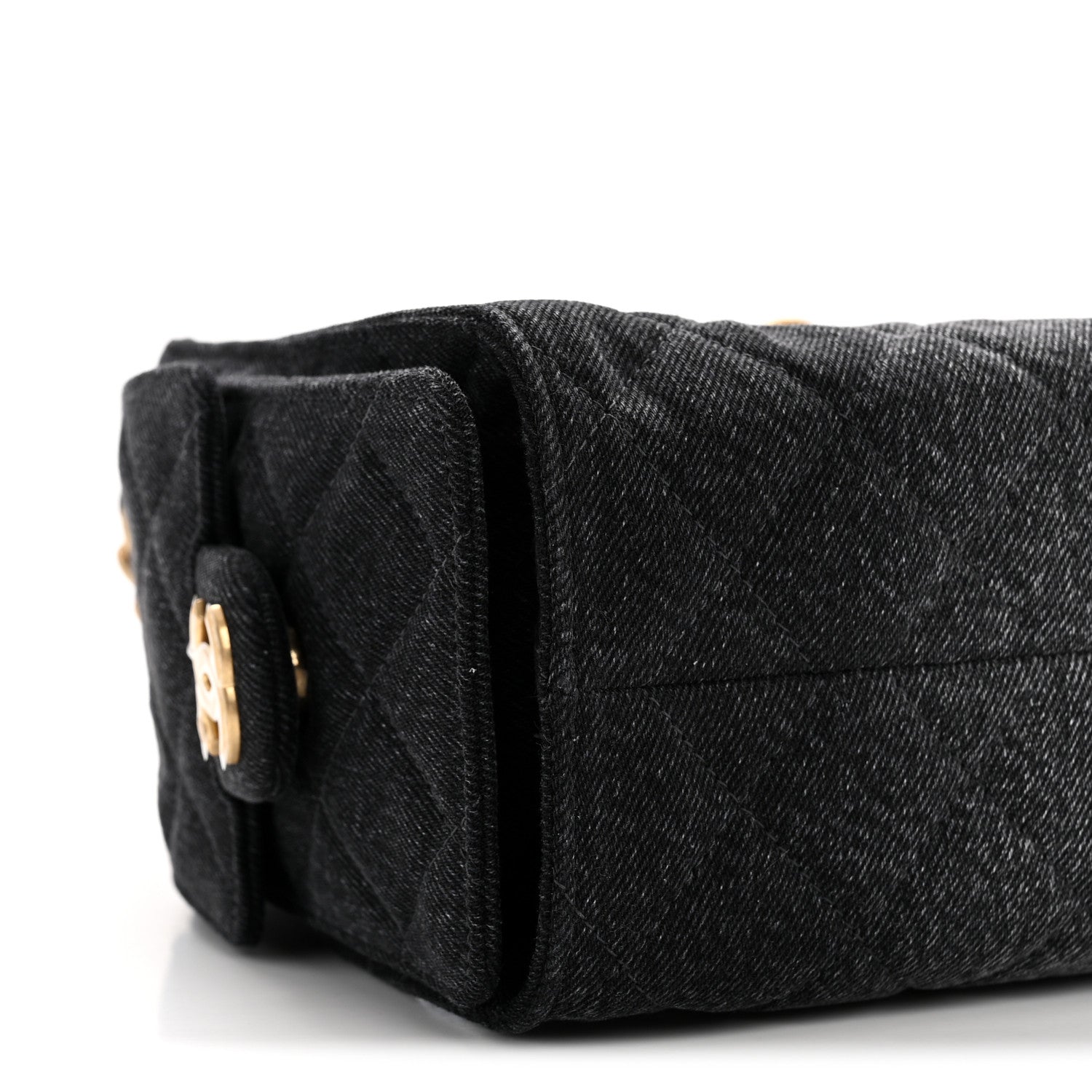 Washed Denim Quilted Mini CHNL 25 Handbag Black