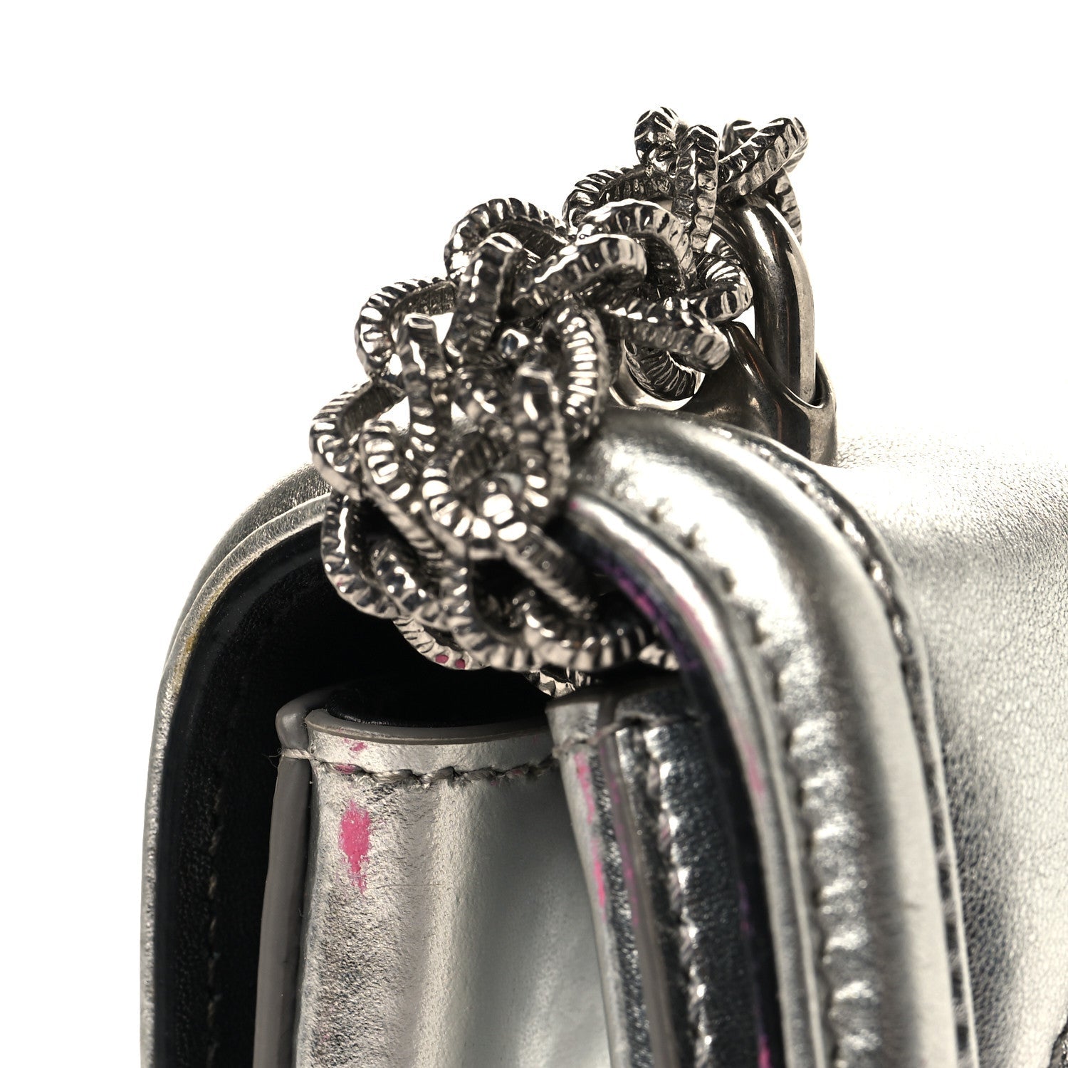 Metallic Calfskin Small Devotion Crossbody Bag Silver