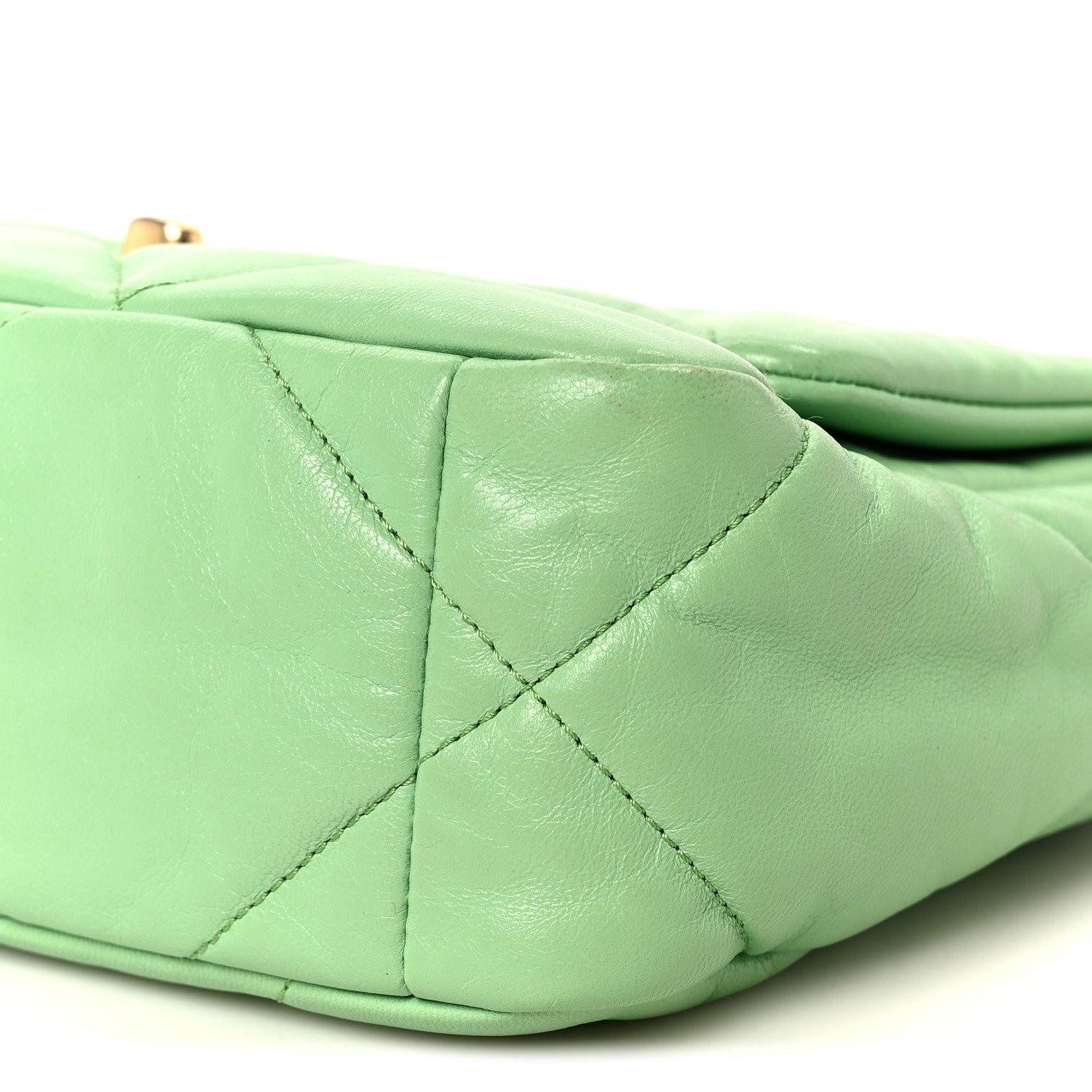 Goatskin Quilted Medium CHNL 19 Flap Light Green