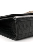 Calfskin Crocodile Embossed Medium Classic Monogram Kate Tassel Satchel Black