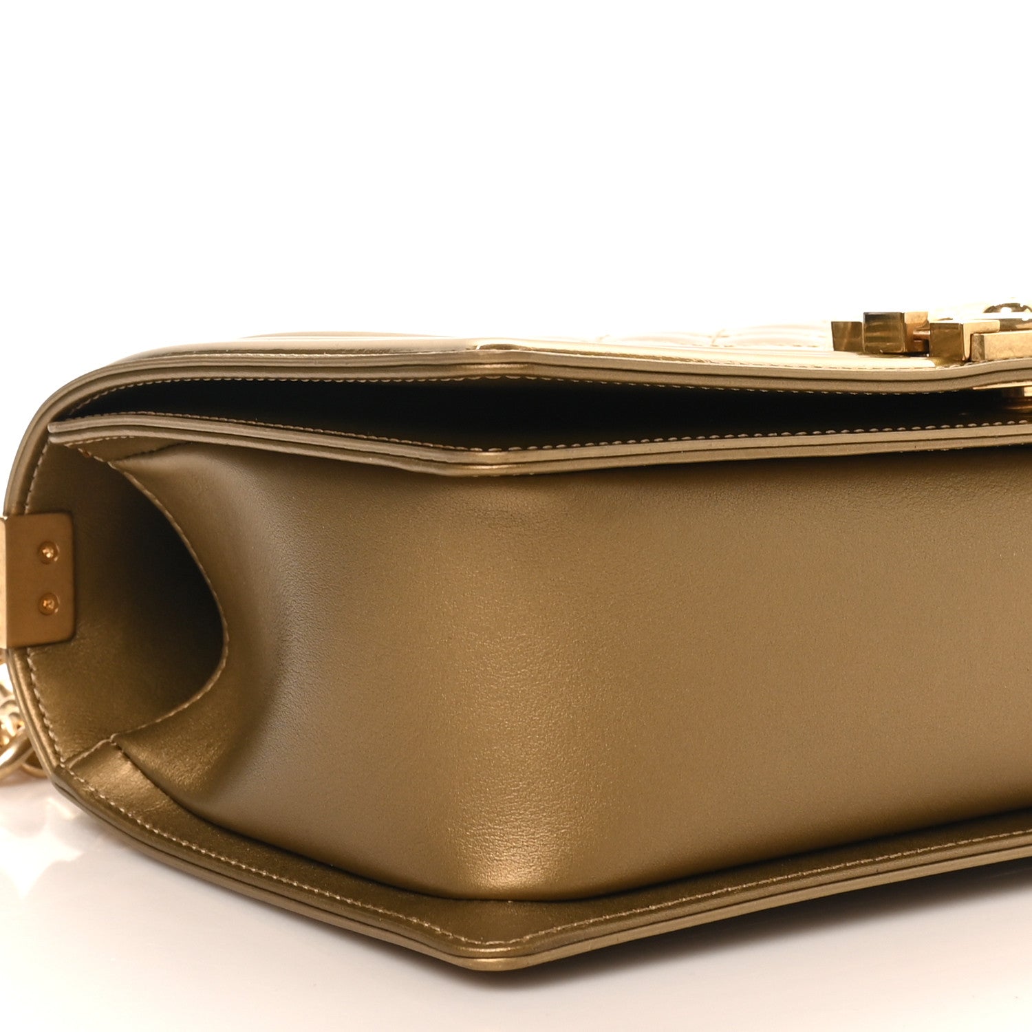 Metallic Patent Calfskin Quilted Medium Boy Flap Gold
