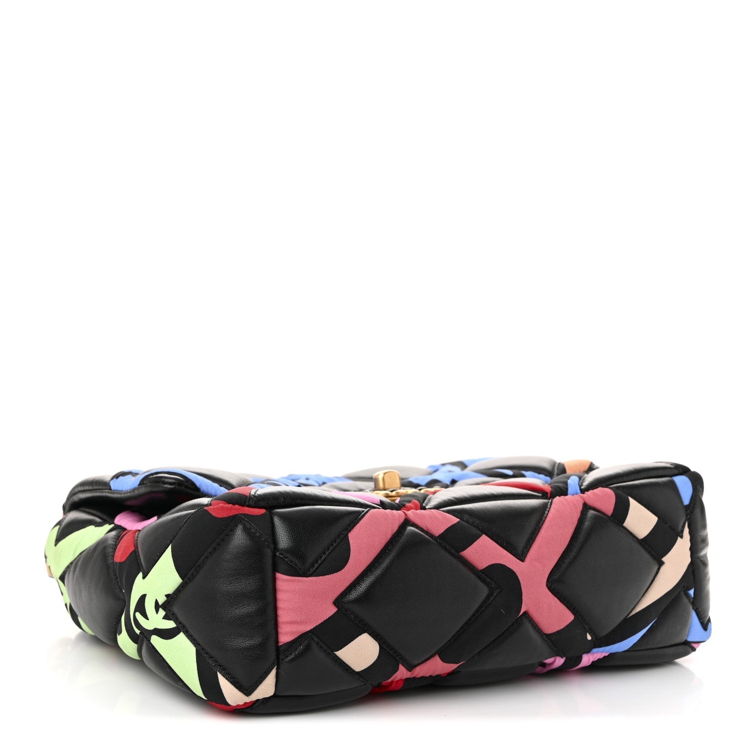 Lambskin Printed Fabric Medium CHNL 19 Flap Black Multicolor