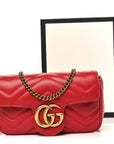 Calfskin Matelasse Super Mini GG Marmont Shoulder Bag Hibiscus Red