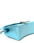 Shiny Calfskin Crocodile Embossed Hourglass Top Handle Bag XS Turquoise