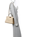 Chenille Suede Metal FF Small Peekaboo I SEE U Satchel Beige White
