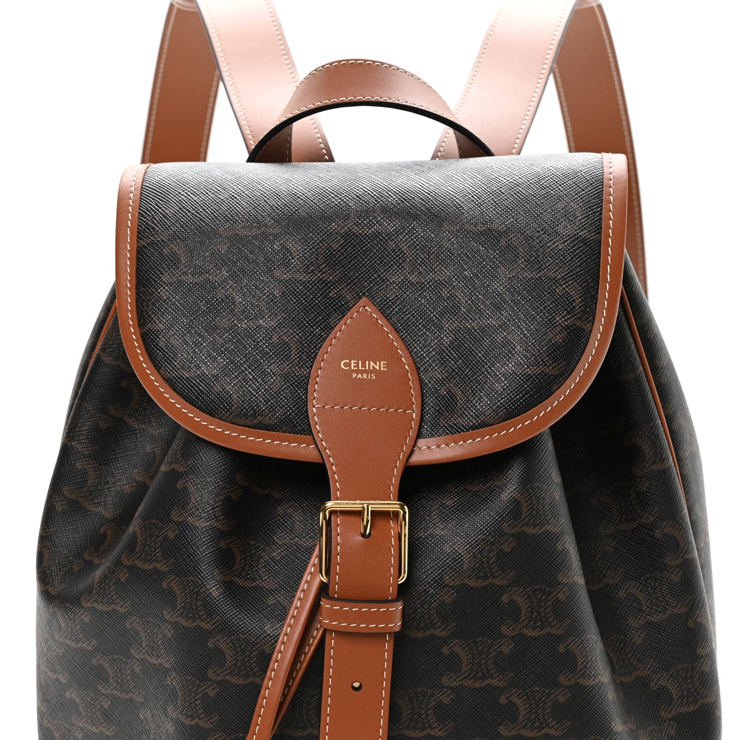 Triomphe Canvas Calfskin Folco Backpack Tan