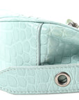 Extra Supple Calfskin Crocodile Embossed Le Cagole Shoulder Bag XS Green Acqua