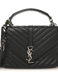 Sheepskin Matelasse Chevron Monogram Medium College Bag Black