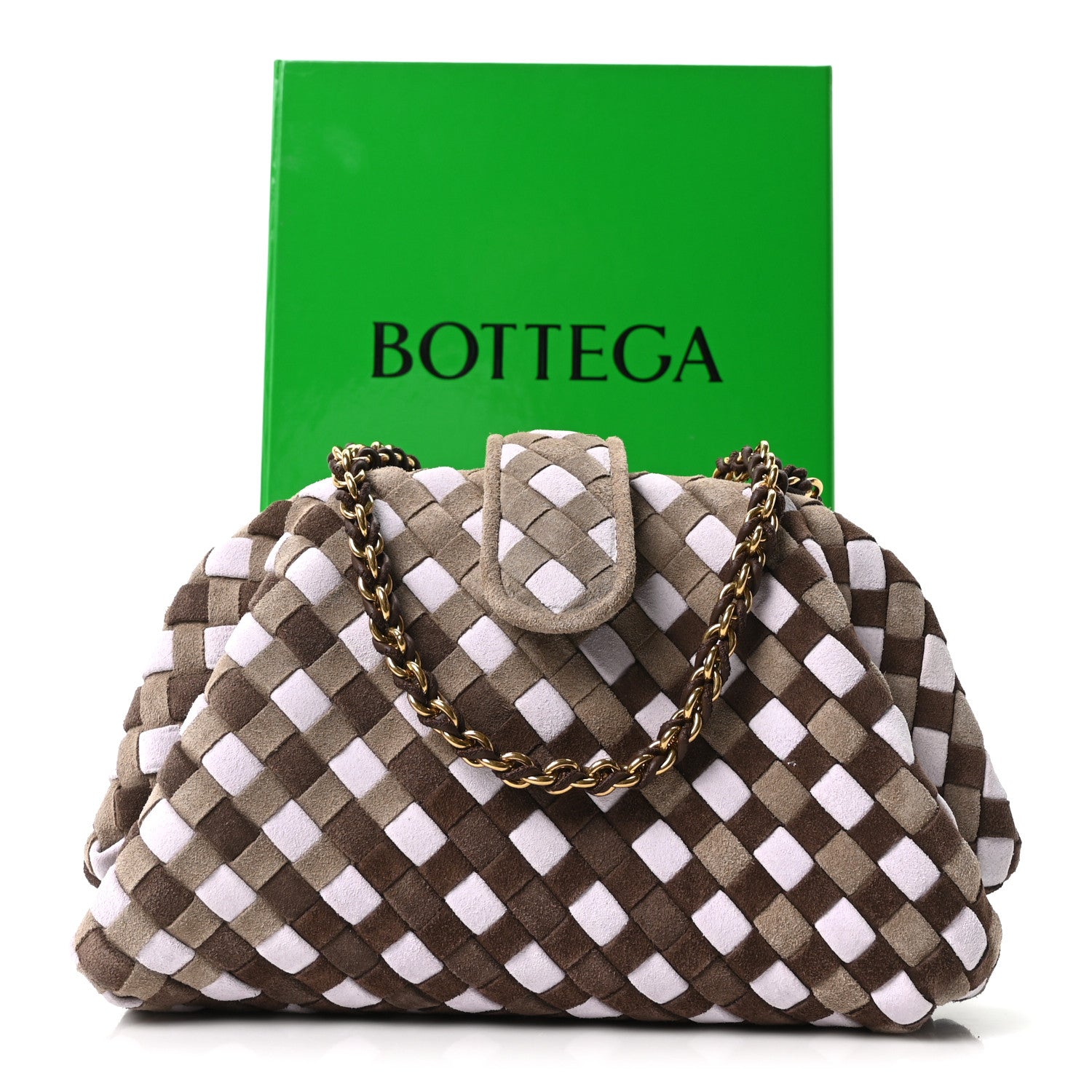 Suede Intrecciato Small The Lauren 1980 Clutch With Chain Praline Musk Washed Brownie