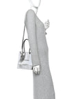 Crackled Mirror Calfskin Logo North South Shopper Tote XXS Silver