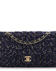Tweed Quilted Medium Double Flap Dark Purple