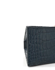 Shiny Calfskin Crocodile Embossed Small Hourglass Top Handle Bag Dark Petrol Blue