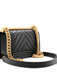 Calfskin Chevron Quilted Small Boy Flap Black