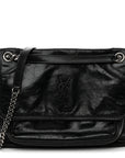 Crinkled Calfskin Monogram Medium Niki Chain Satchel Black