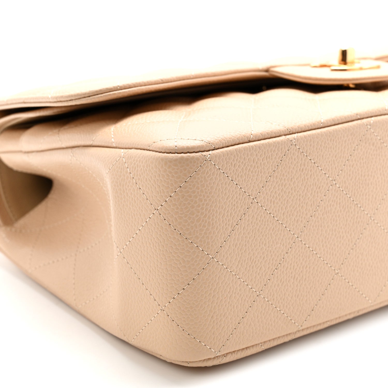 Caviar Quilted Jumbo Double Flap Light Beige