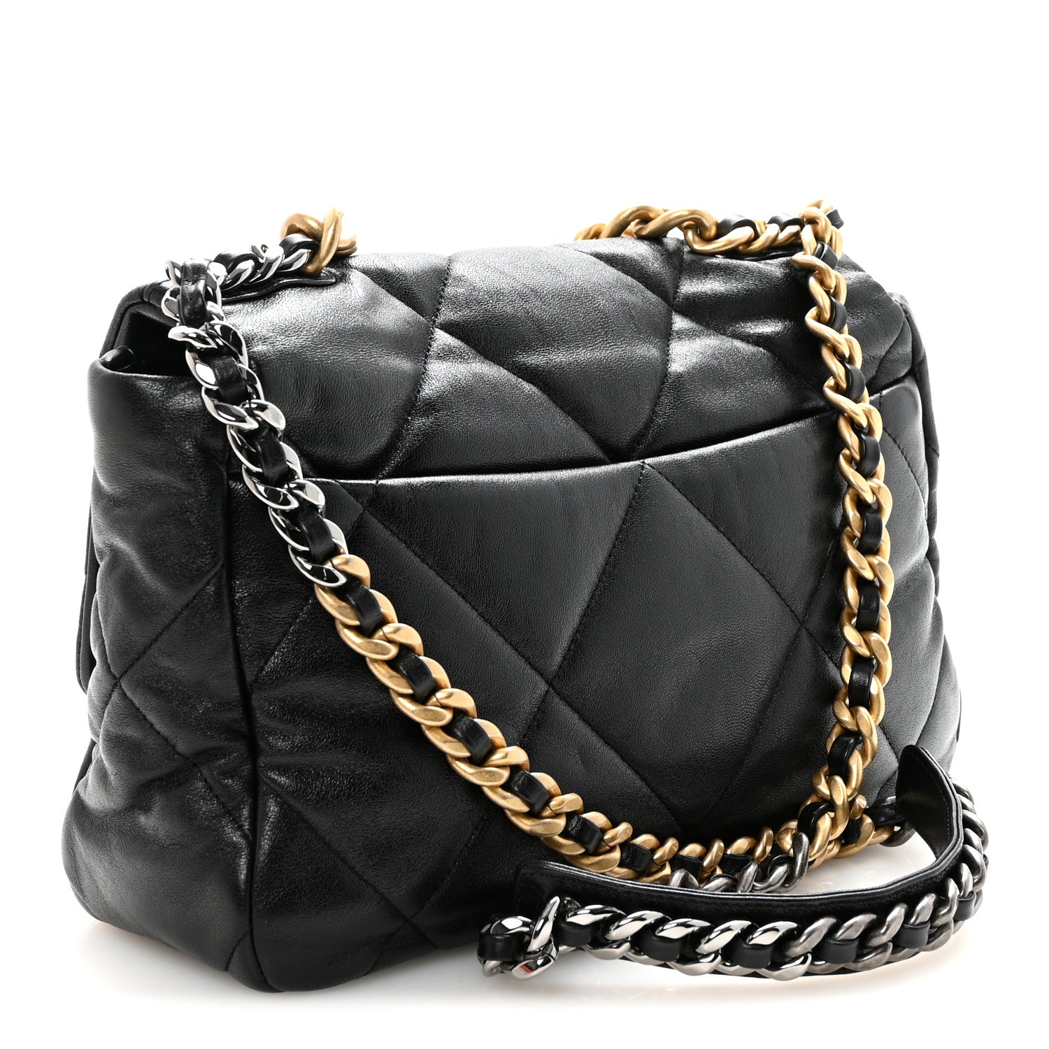 Goatskin Quilted Large CHNL 19 Flap Black