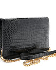 Calfskin Crocodile Embossed Kate Monogram Tassel Chain Wallet Black