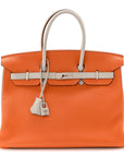 Togo Horseshoe Birkin 35 Orange Gris Perle