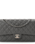 Caviar Quilted Medium Double Flap Grey