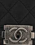 Calfskin Embossed Stitch Large Boy Flap Black