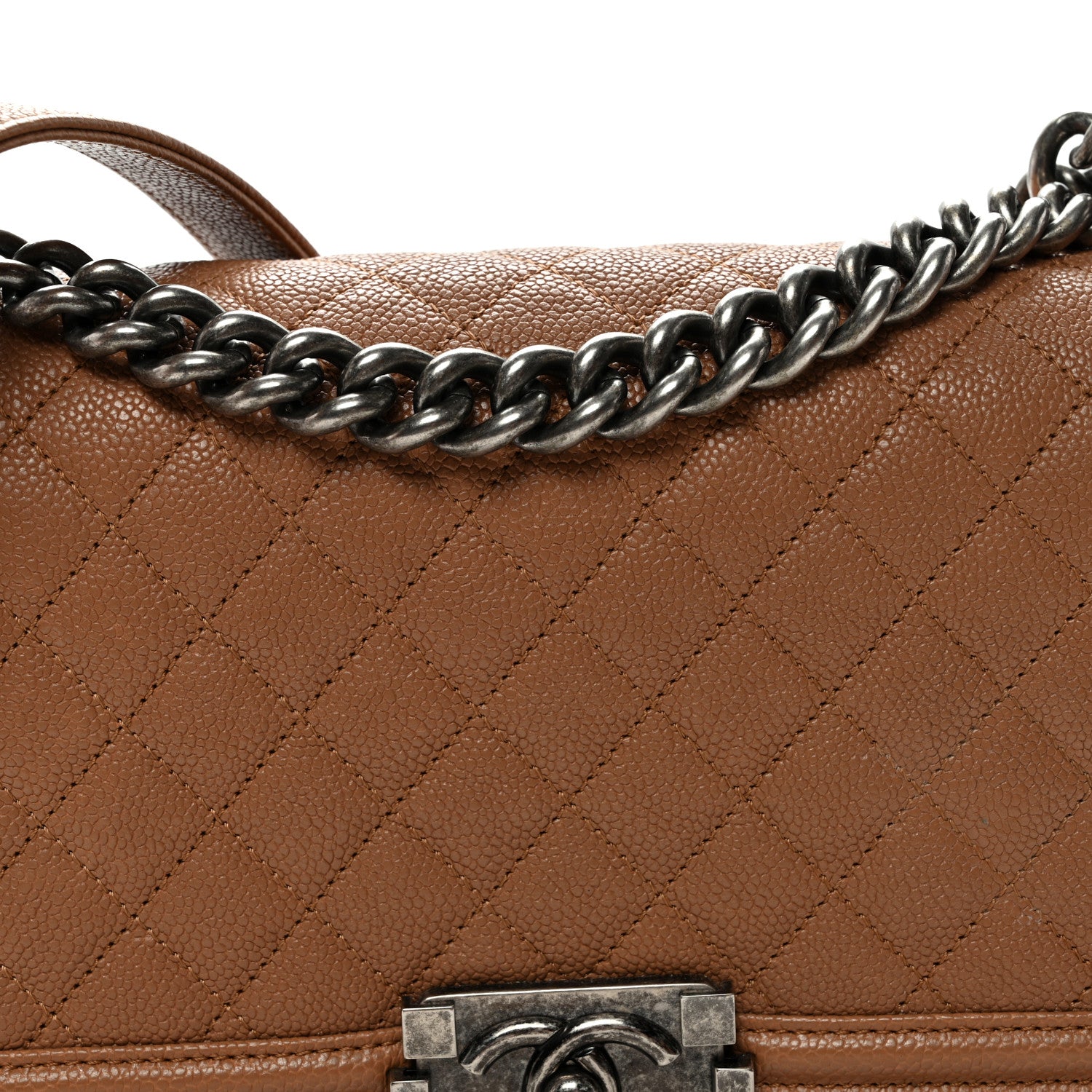 Caviar Quilted Medium Boy Flap Light Brown