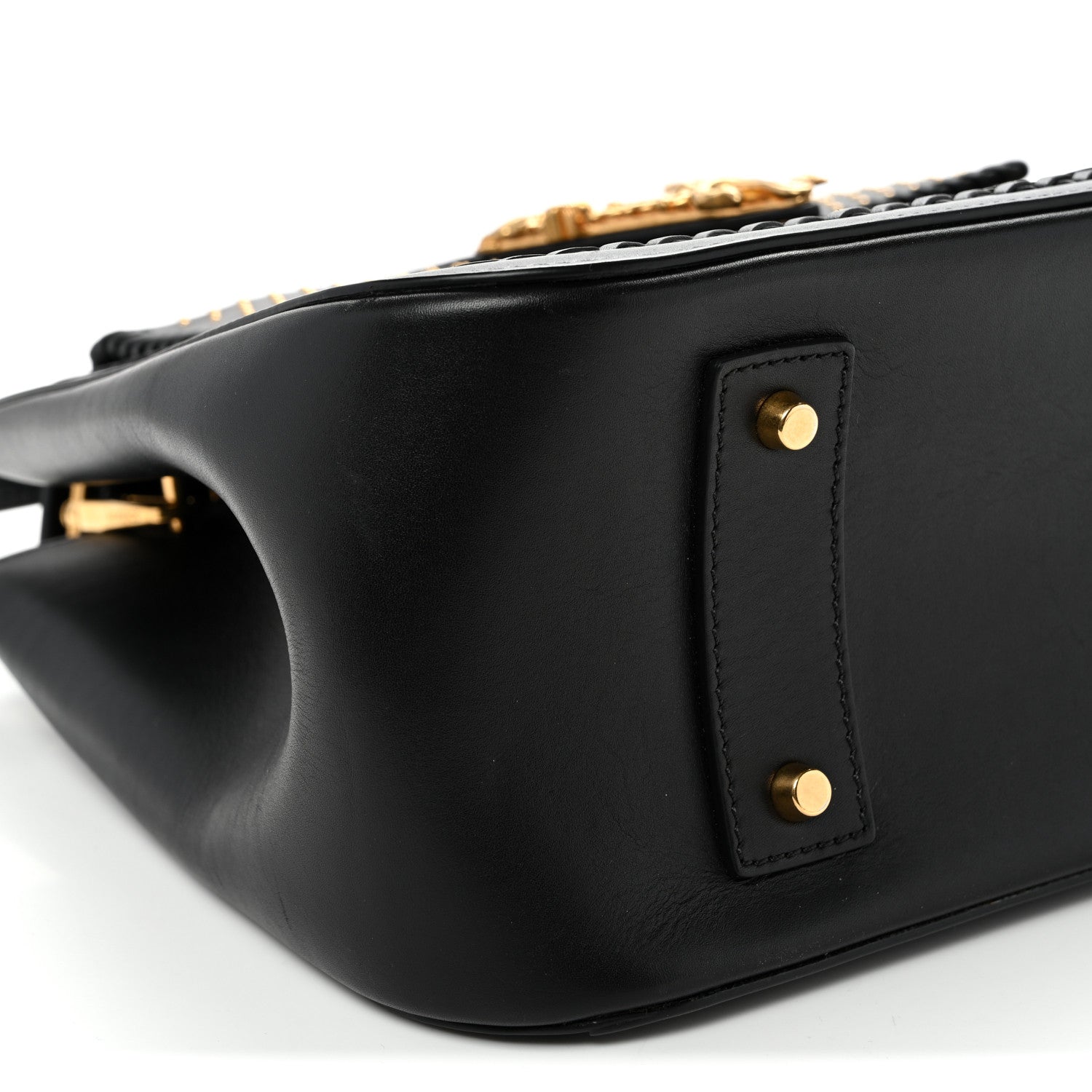 Vitello Western Studded Virtus Top Handle Shoulder Bag Black