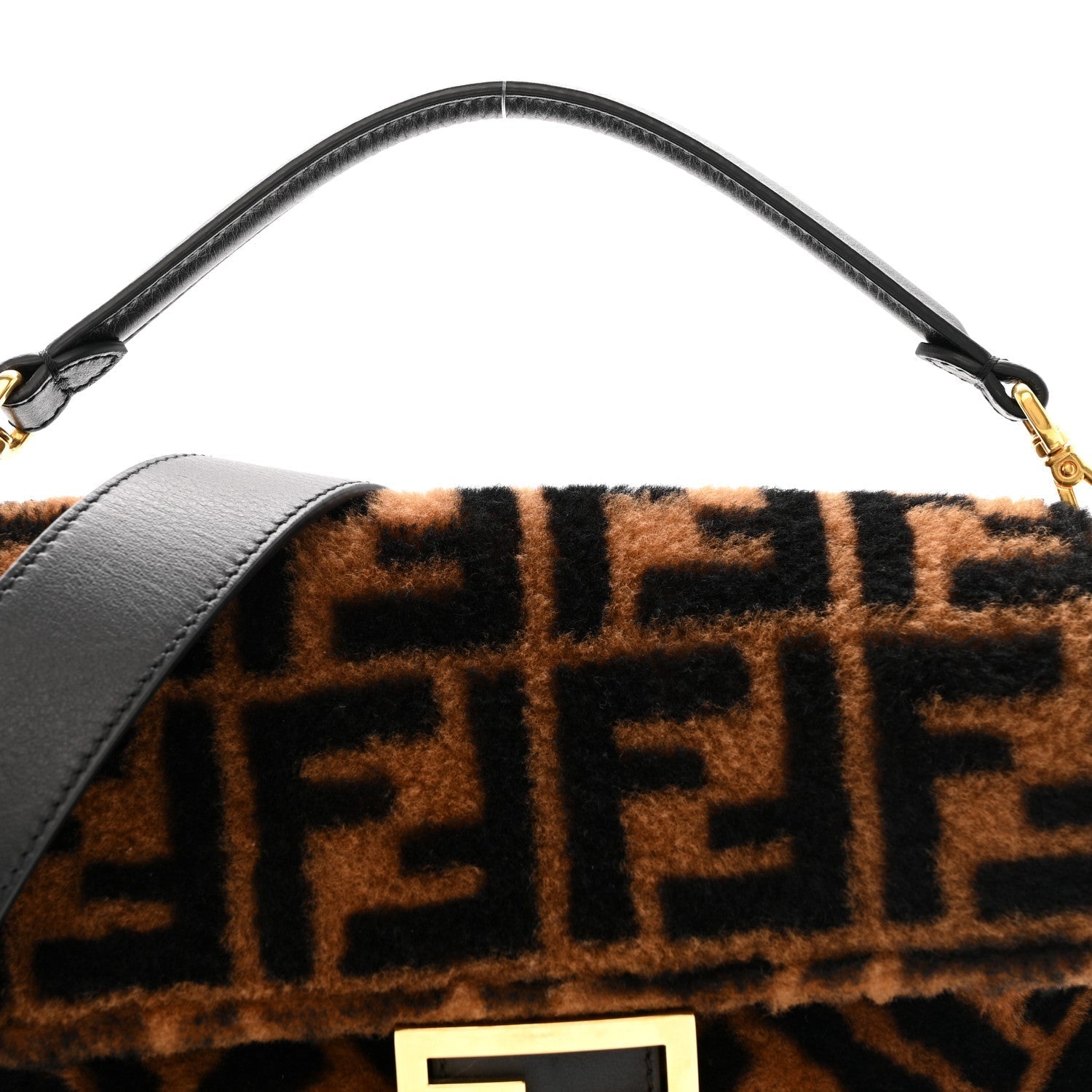 Shearling Vitello Dolce Macro FF 1974 Baguette Tobacco Black