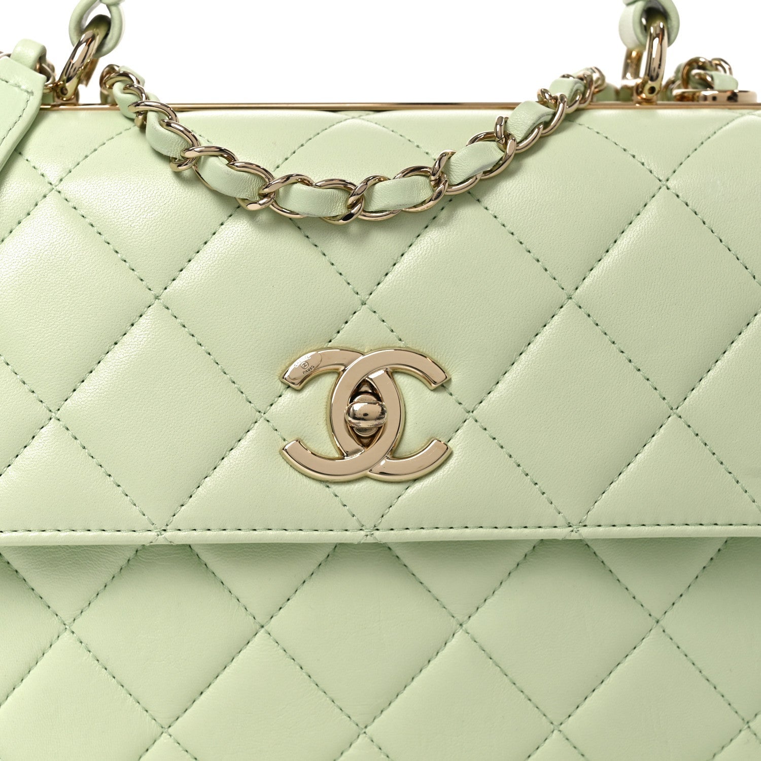 Lambskin Quilted Small Trendy CC Flap Dual Handle Bag Light Green