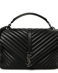 Sheepskin Matelasse Chevron Monogram Large College Satchel Black